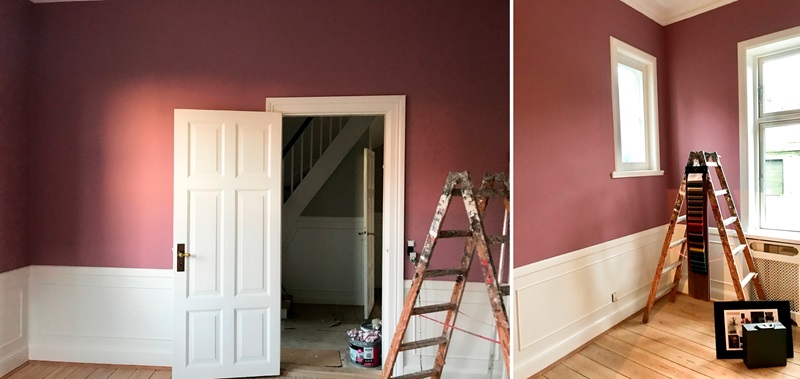 rosa färg på väggar i hemmakontor